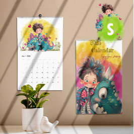 Calendario personalizado de Quirky Boy y Dinosaurio 2025