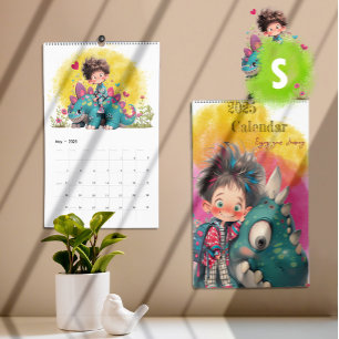 Calendario personalizado de Quirky Boy y Dinosaurio 2025