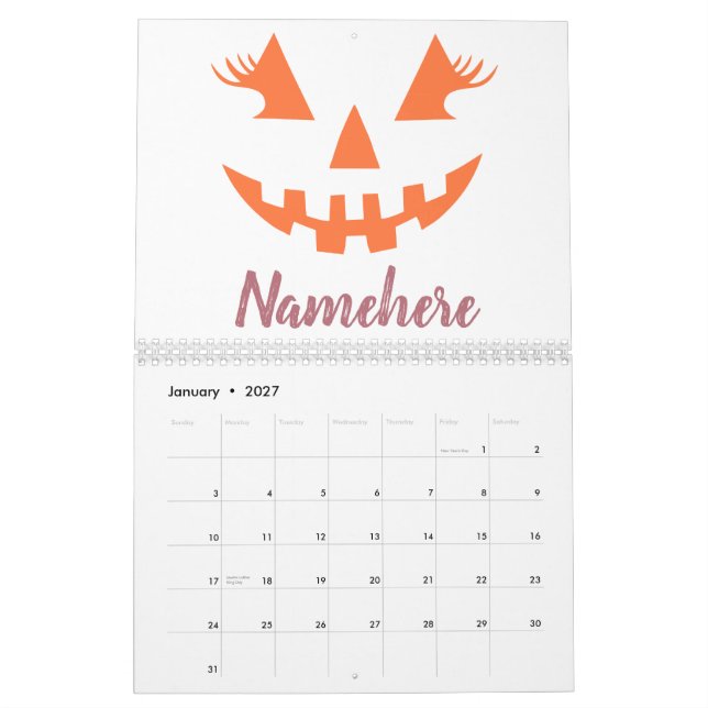 Calendario Personalizado Girly Jack O Lantern Pumpkin Hallowe (Jan 2027)
