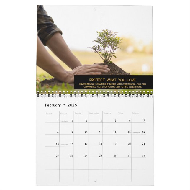 Calendario Personalizado Negra y Gold Monograma Photo Busines (Feb 2026)