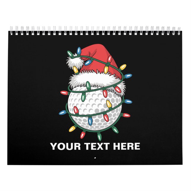 Calendario Personalized Golf Ball Santa Hat Christmas Lights (Tapa)