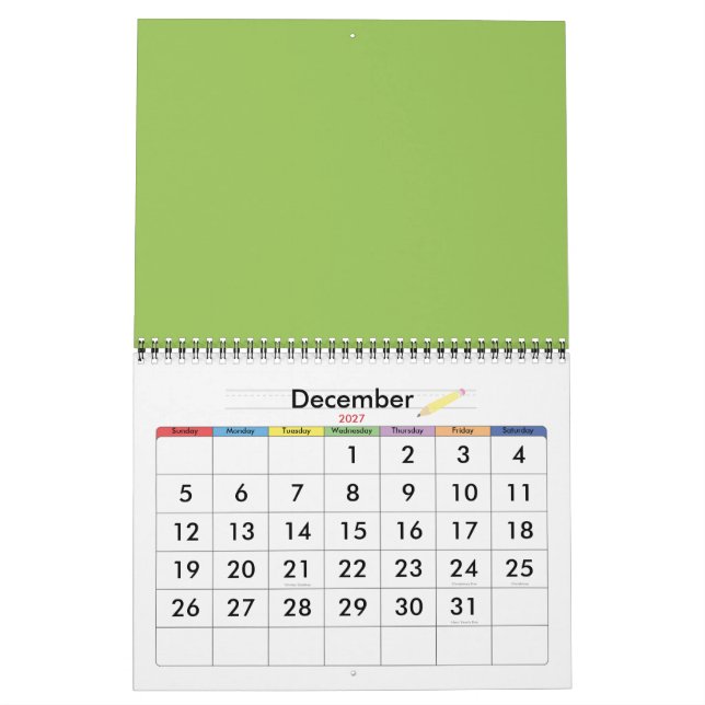 Calendario Pétalos verdes (Dec 2027)
