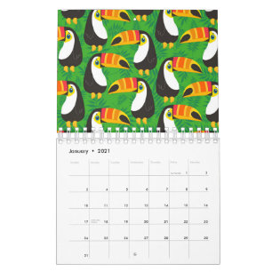 Calendario Pico de Ave Tucán Hojas Verdes Animales Tropicales