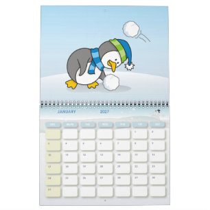 Calendario Pinguino pequeño recibiendo una bola de nieve