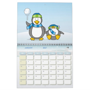 Calendario Pingüinos lanzando bolas de nieve