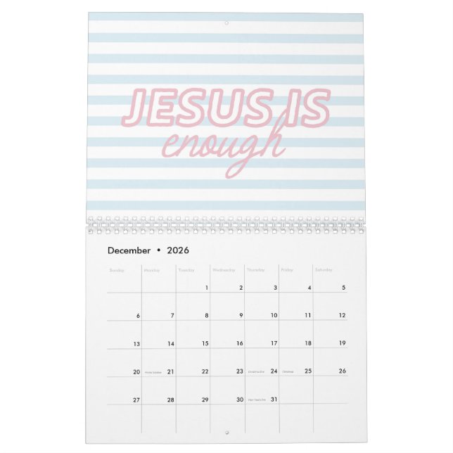 Calendario Pink Blue Coquette Christian Bible Quote (Dec 2026)