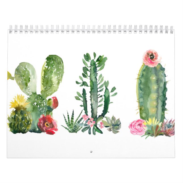 Calendario Pintura de cactus de color de agua (Tapa)