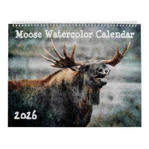 Calendario Pintura en acuarela de alce salvaje 2026 Arte de v