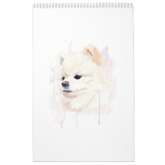 Calendario Pintura en Acuarela de Perro Pomerania Adorable