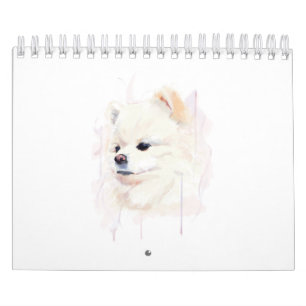 Calendario Pintura en Acuarela de Perro Pomerania Adorable