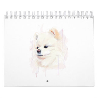 Calendario Pintura en Acuarela de Perro Pomerania Adorable