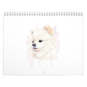 Calendario Pintura en Acuarela de Perro Pomerania Adorable