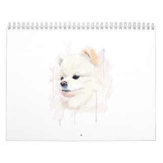Calendario Pintura en Acuarela de Perro Pomerania Adorable