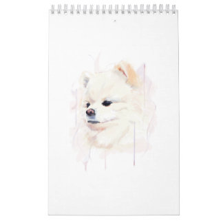 Calendario Pintura en Acuarela de Perro Pomerania Adorable