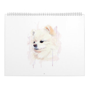 Calendario Pintura en Acuarela de Perro Pomerania Adorable