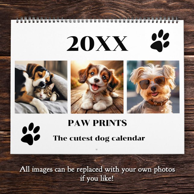Calendario Pintura Impresiones Mascota Perro Foto arte grande (A beautiful personalized pet calendar featuring fun images of dogs and some cats)