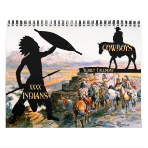 Calendario Pinturas al óleo del Salvaje Oeste Vaqueros Indios