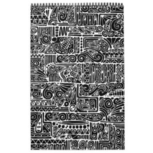 Calendario Plantilla De Arte Geométrico 2 En Blanco Y Negro