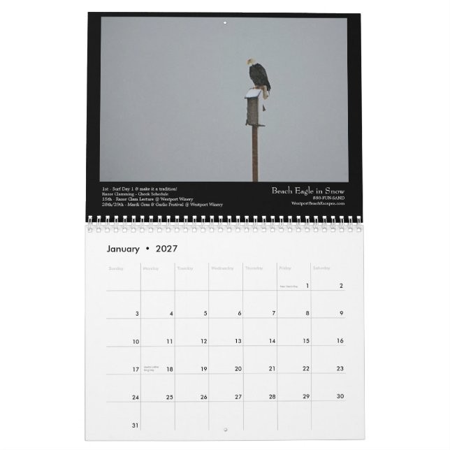 Calendario Playa del sur 2012 escénico (Jan 2027)