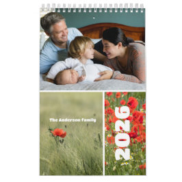 Calendario Poppy family photo for grandparents Calendar
