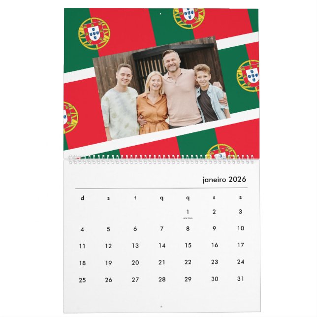 Calendario Portugal | Añadir tu foto bandera portuguesa 2026 (Jan 2026)
