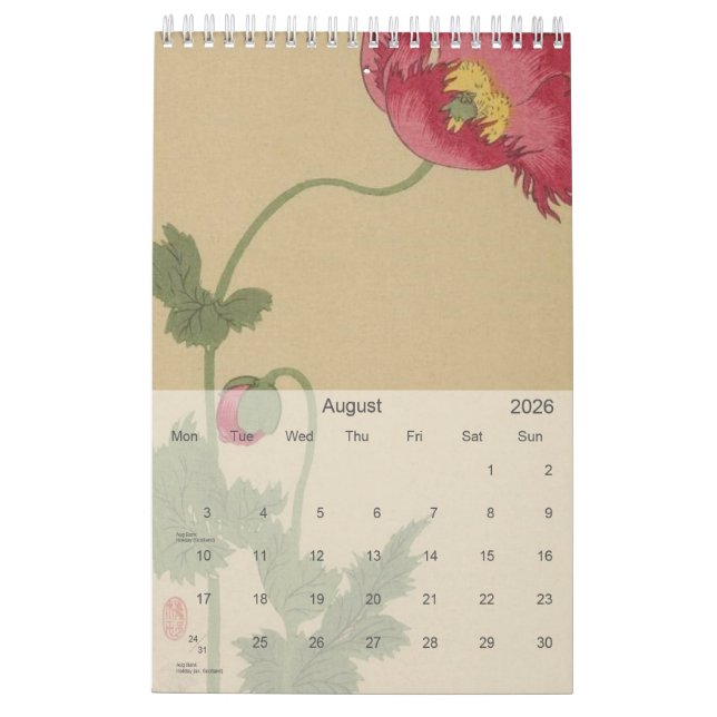 Calendario Postales pictóricas japonesas antiguas 2026 (Aug 2026)