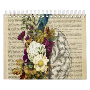 Calendario poster de anatomía cerebral floral médica