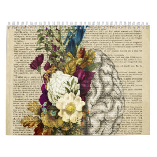 Calendario poster de anatomía cerebral floral médica