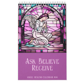 Calendario Pregúntenle, crea, reciba el vidrio Angel Stained 