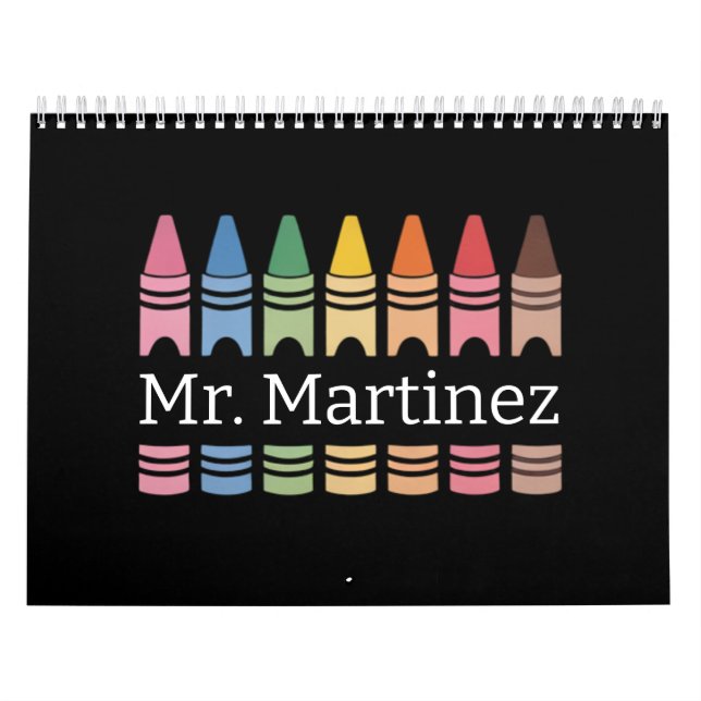 Calendario Profesora personalizada de Crayon Nombre Cute Back (Tapa)