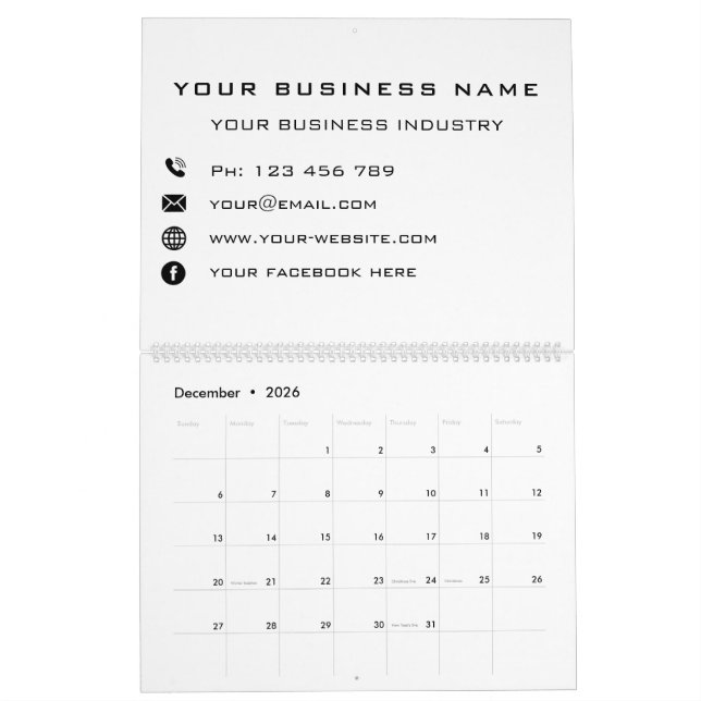 Calendario Promoción de empresa empresarial personalizada - m (Dec 2026)