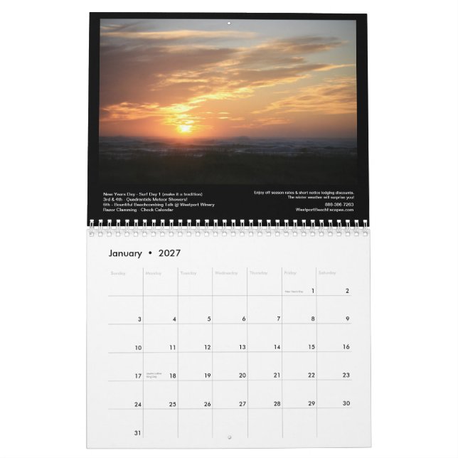 Calendario Puestas del sol del sur de la playa con el (Jan 2027)
