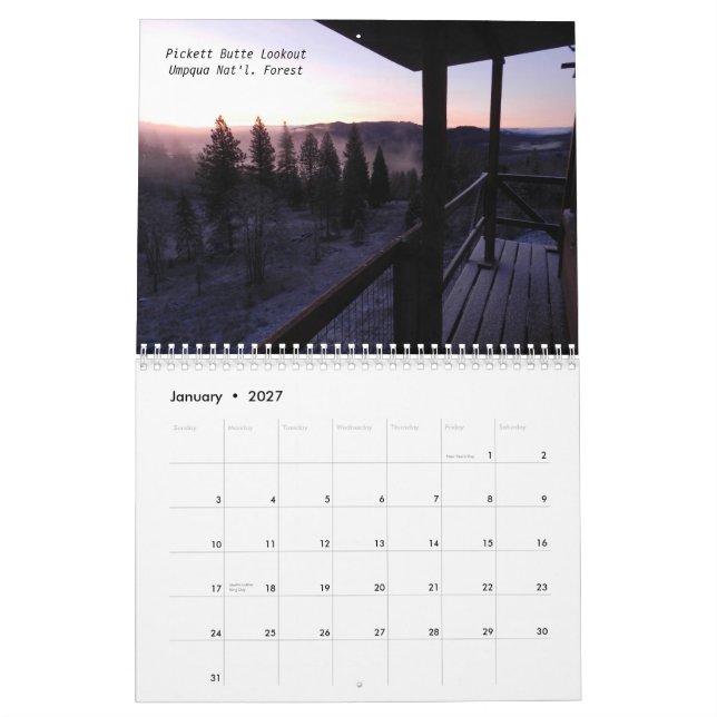 Calendario Puestos de observación del fuego de Oregon (Jan 2027)