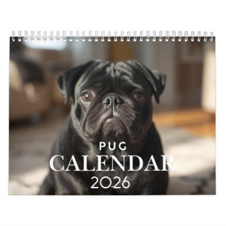 Calendario Pug 2026 - Calendario de pared de 12 me