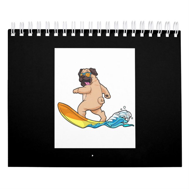 Calendario Pug Surfing Surfing Surfboard Pug con lentes (Tapa)