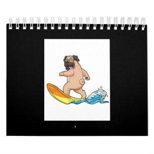 Calendario Pug Surfing Surfing Surfboard Pug con lentes