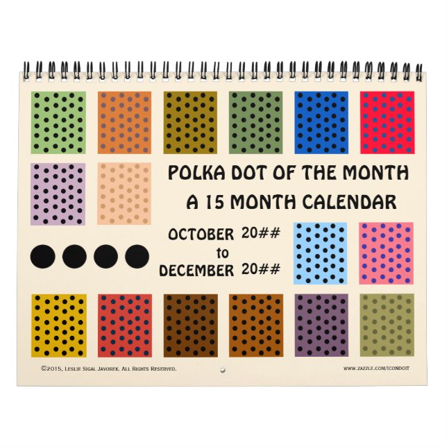Calendario Punto De Polka Del Mes - 15 Meses - Personalizado (Tapa)