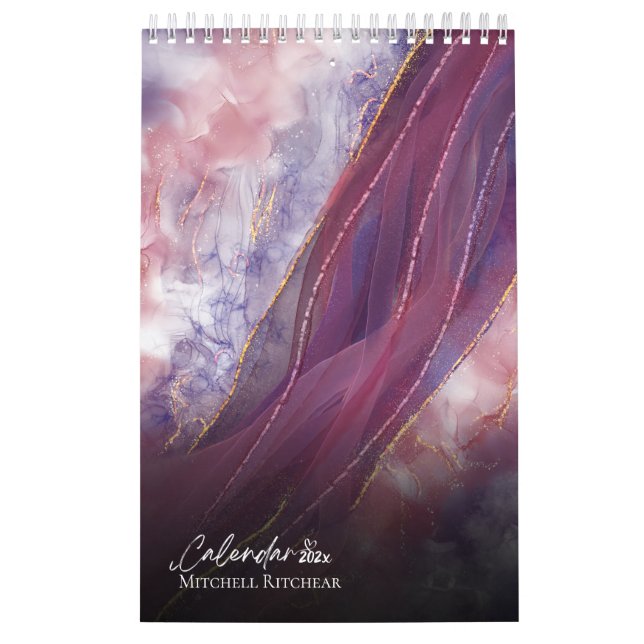 Calendario Purpurina color Rosa azul dorado Marble acuarela (Tapa)