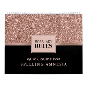 Calendario purpurina de oro Rosa Amnesia de Ortografía Negra 