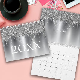 Calendario Purpurina gris plateado moda Ombre Monograma