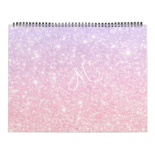 Calendario Purpurinoso azul rosado Pastel