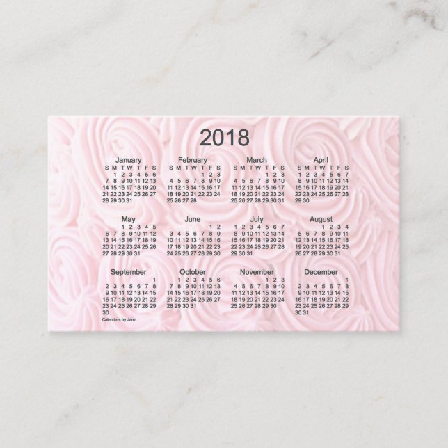 Calendario que hiela rosado 2018 por la tarjeta de (Anverso)