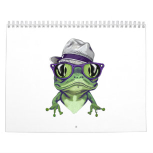 Calendario Rana hipster con gafas y vector gorra
