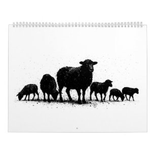 Calendario Rebaño de Silueta de Tinta de Ovejas de Orkney