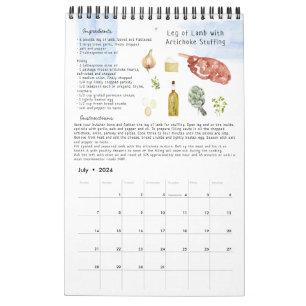Calendario Receta Familiar Recuerdo de Familia   Acuarela 