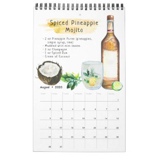 Calendario Recetas de cócteles favoritas Ilustradas con acu