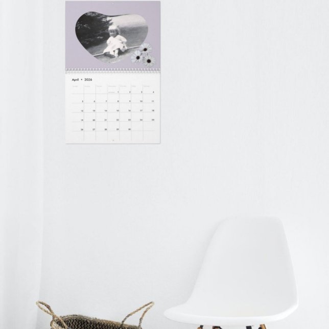 Calendario Recuerdo en forma de corazón con margaritas (Subido por el creador)