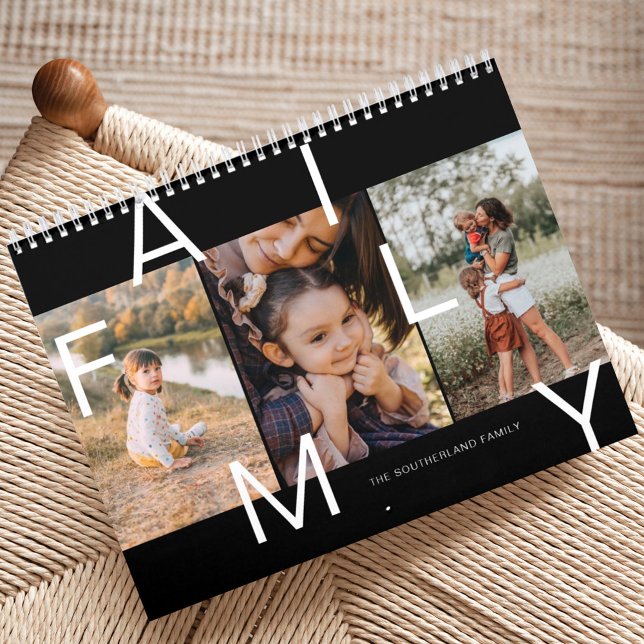 Calendario Recuerdos de fotografía de la familia de letras ne (Modern Minimal Bold Letters Family Photo Memories Calendar)
