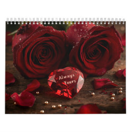 Calendario Red Rose Romantic Valentine Couple 2026 Desk