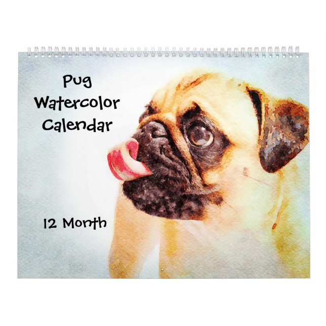 Calendario Regalo de arte acuático de Mascotas de pug pug de  (Tapa)